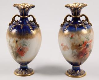 Appraisal: PAIR OF COBALT AND GOLD DOUBLE HANDLED VASES PAIR OF