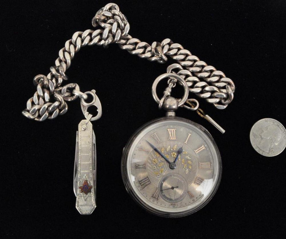 Appraisal: English Sterling Pocket Watch Chain Key with engine turned fancy