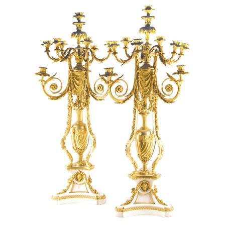 Appraisal: Pair of Louis XVI Style Gilt-Bronze and Marble Ten-Light Candelabra