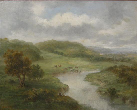 Appraisal: Thomas Cobb oil on board landscape with cattle and fisherman