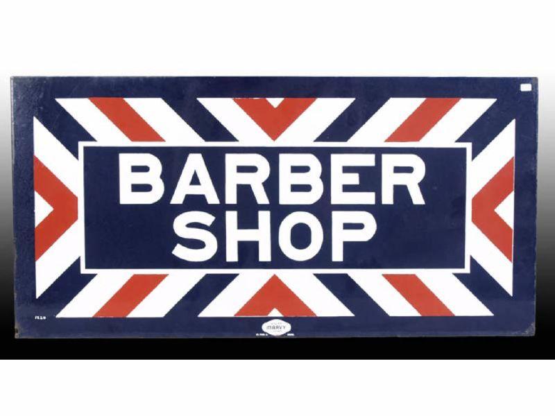 Appraisal: Barber Shop Porcelain Double Sided Flange Sign by Description ''