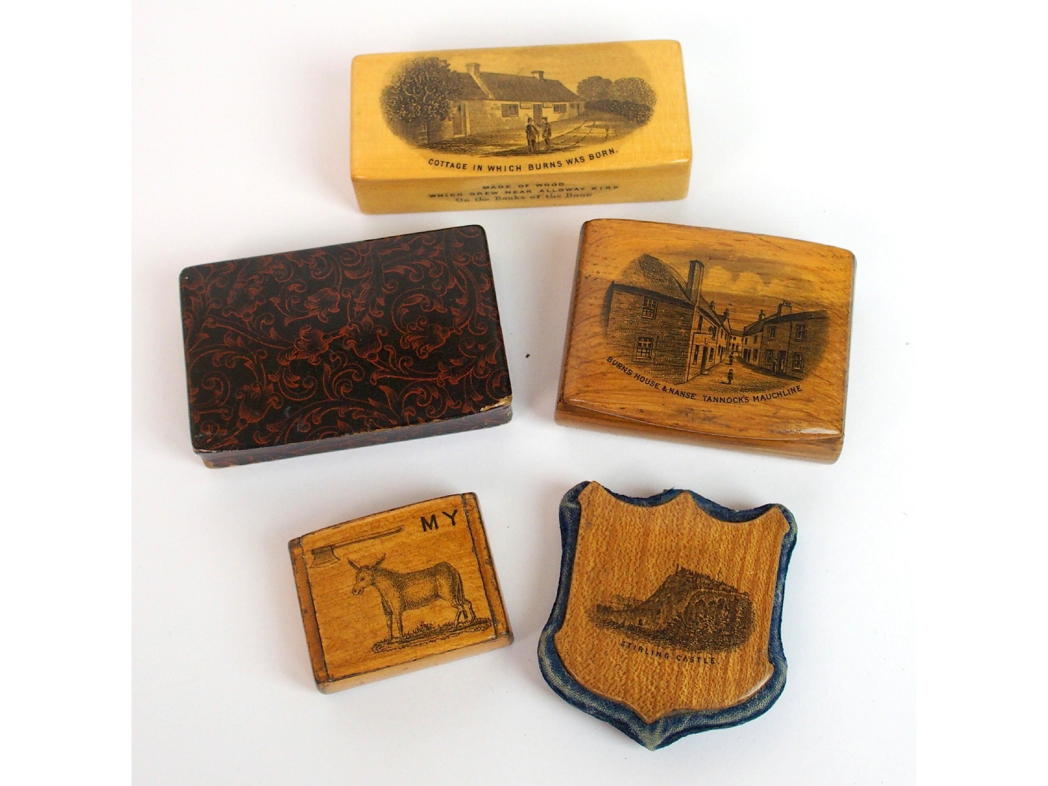 Appraisal: A group of th Century Mauchline Ware a rectangular snuff