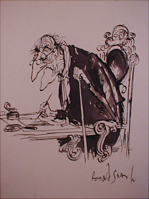 Appraisal: A cartoon caricature of an elderly gentleman writing at a