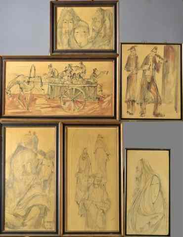 Appraisal: Piece Jewish Hebrew Mixed Media on CanvasDepicting various religious figures