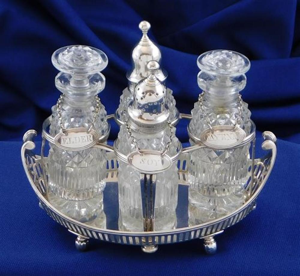 Appraisal: SILVER Hester Bateman English - George III sterling cruet stand