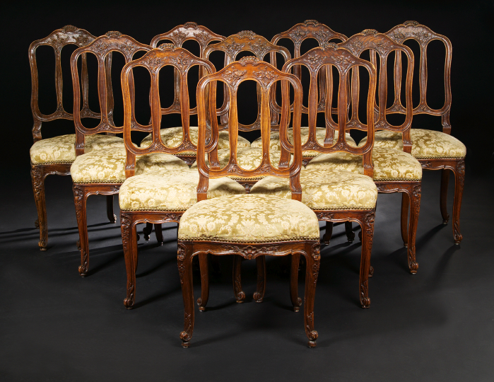 Appraisal: Suite of Ten Provincial Louis XV-Style White Oak Sidechairs mid-