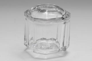 Appraisal: Tiffany Co Crystal Box Hexagonal Colorless glass lid etched the