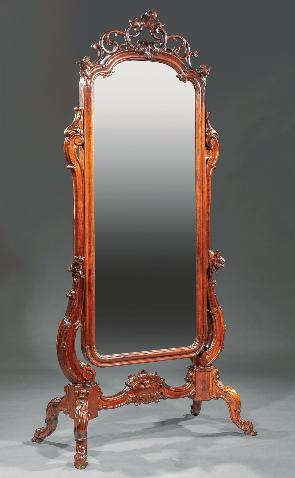 Appraisal: American Rococo Carved Mahogany Cheval Mirror mid- th c foliate