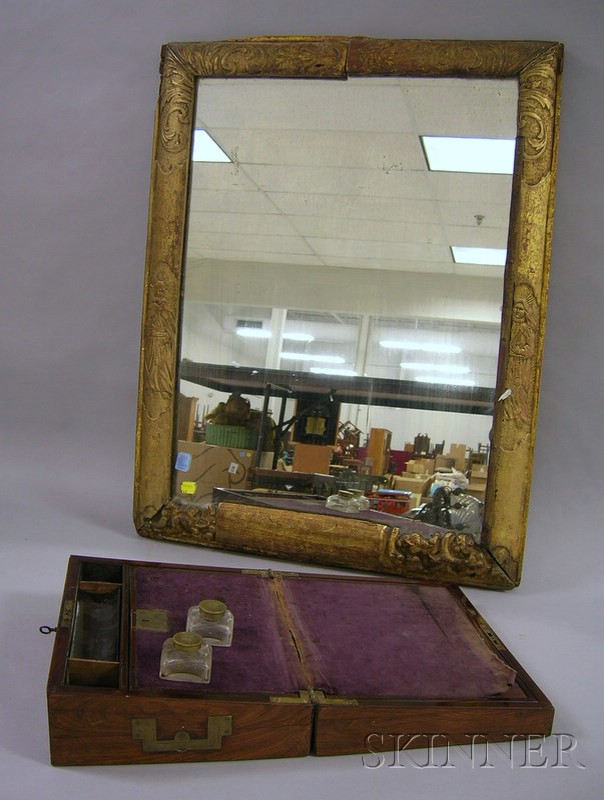 Appraisal: Brass-inlaid Teak Lap Desk and a Giltwood and Gesso Framed