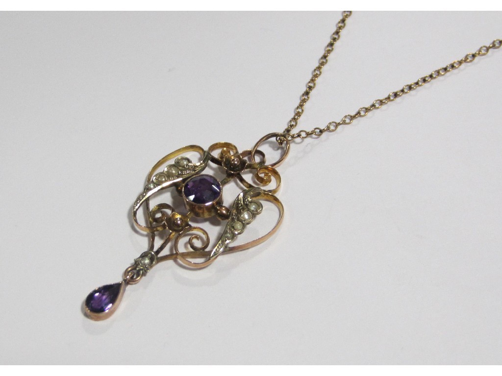 Appraisal: An Edwardian ct gold amethyst and seed pearl set holbein