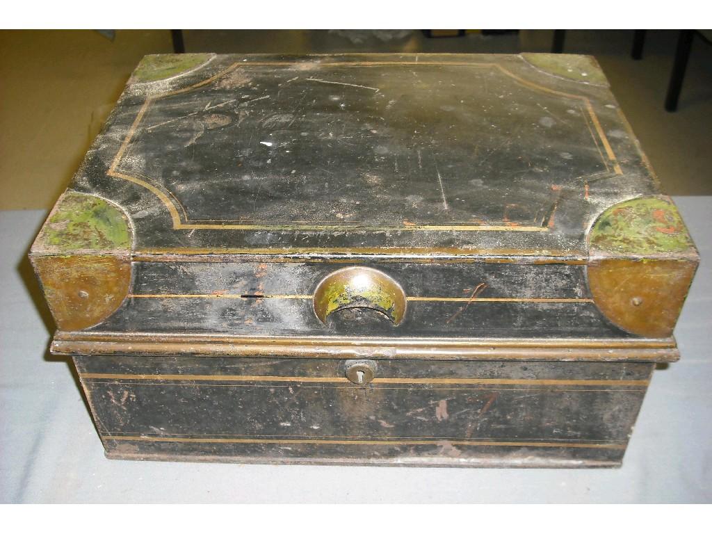 Appraisal: Early th century toleware cash security tin the hinged cover