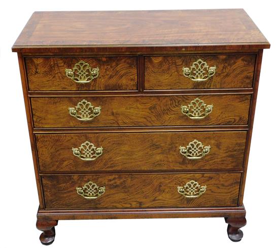 Appraisal: Chest of drawers th C Georgian style with burl veneer