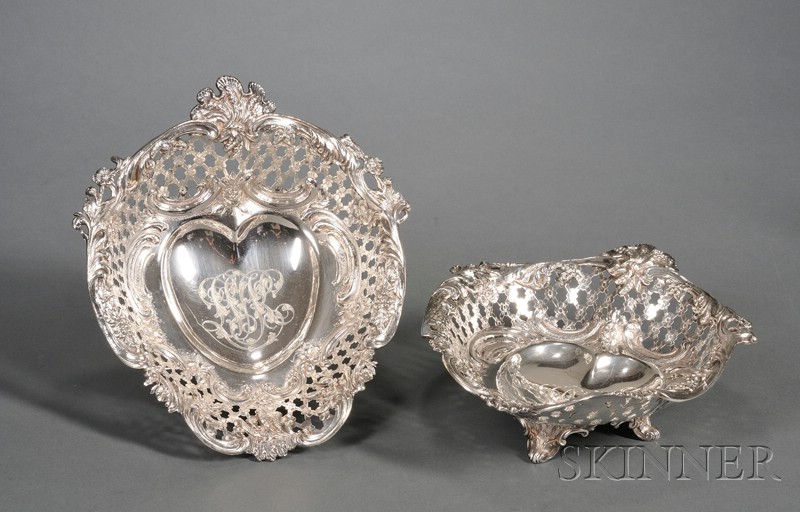 Appraisal: Pair of Tiffany Co Reticulated Sterling Heart-shaped Sweetmeat Dishes -