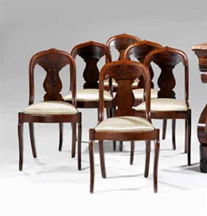 Appraisal: Six mahogany classical side chairs circa Arched and molded crestrails