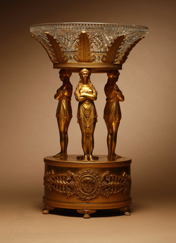 Appraisal: An Empire style gilt bronze and cut-glass figural centerpiece An