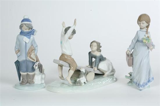 Appraisal: THREE LLADRO FIGURES Invierno Infantal h Columpio h And Flowers