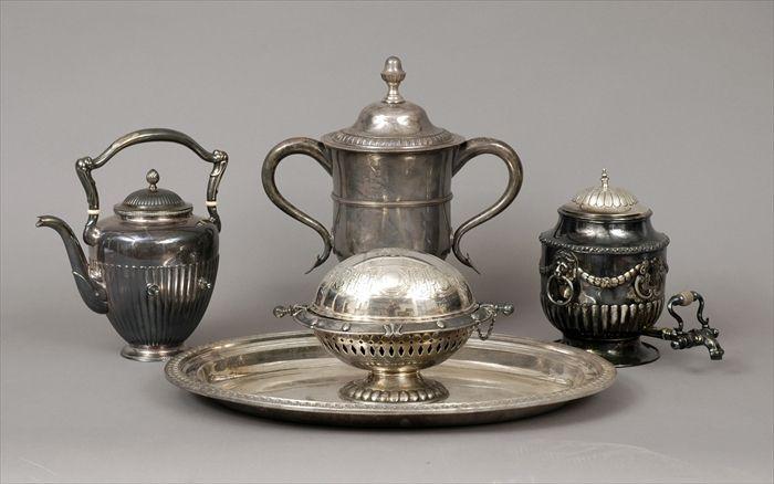 Appraisal: Five Silverplate Table Articles Including a Victorian butter dish with