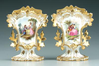 Appraisal: Pair Old Paris vases hand painted scenes with musicians and