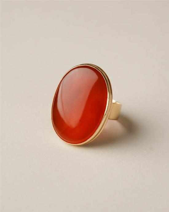 Appraisal: A Gold and Carnelian Ring K tested yellow gold set