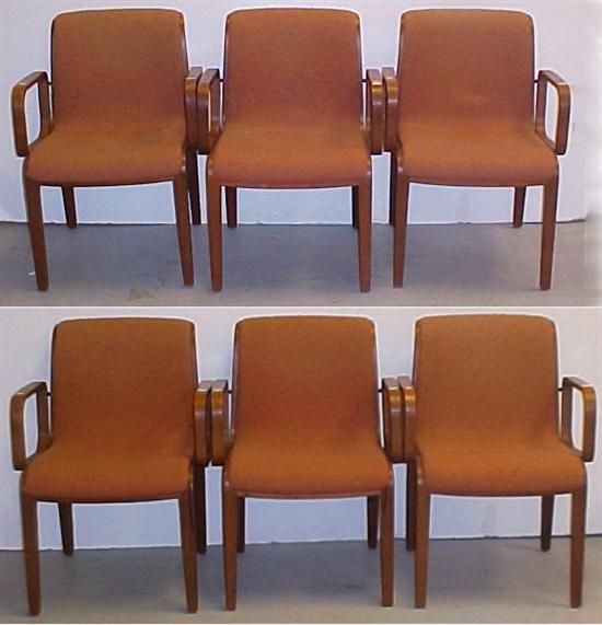 Appraisal: Set of six Knoll chairs bent wood frames with orange