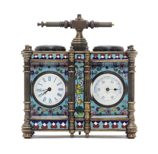 Appraisal: Sale Lot A French Champleve Carriage Clock and Barometer of