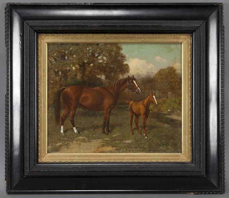 Appraisal: Henry Stull ''Mare and Yearling'' oil on canvas Canvas ''H