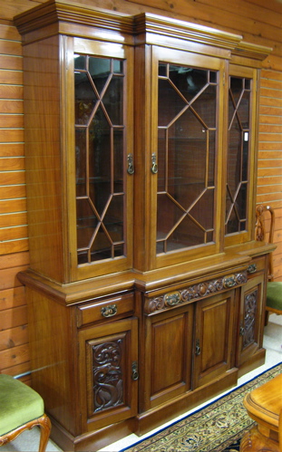 Appraisal: GEORGE III STYLE MAHOGANY BREAKFRONT DISPLAY CABINET ON CABINET English