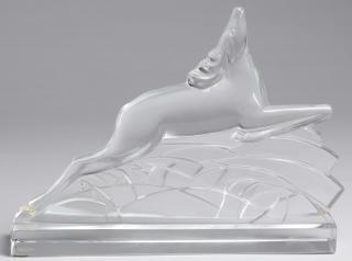 Appraisal: Baccarat Lead Crystal Art Deco Leaping Deer Figure The underside