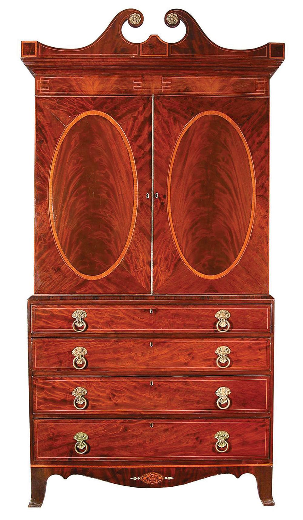 Appraisal: George III Inlaid Figured Mahogany Linen Press early th c