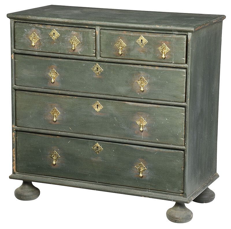 Appraisal: William and Mary Style Five Drawer Chest modern construction by