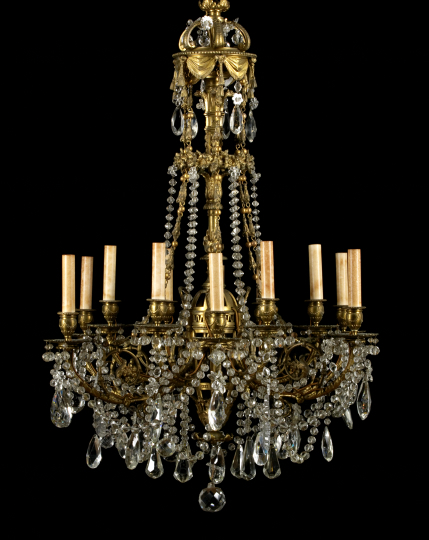 Appraisal: Good French Gilt-Brass and Cut Glass Tiered Twelve-Light Chandelier fourth