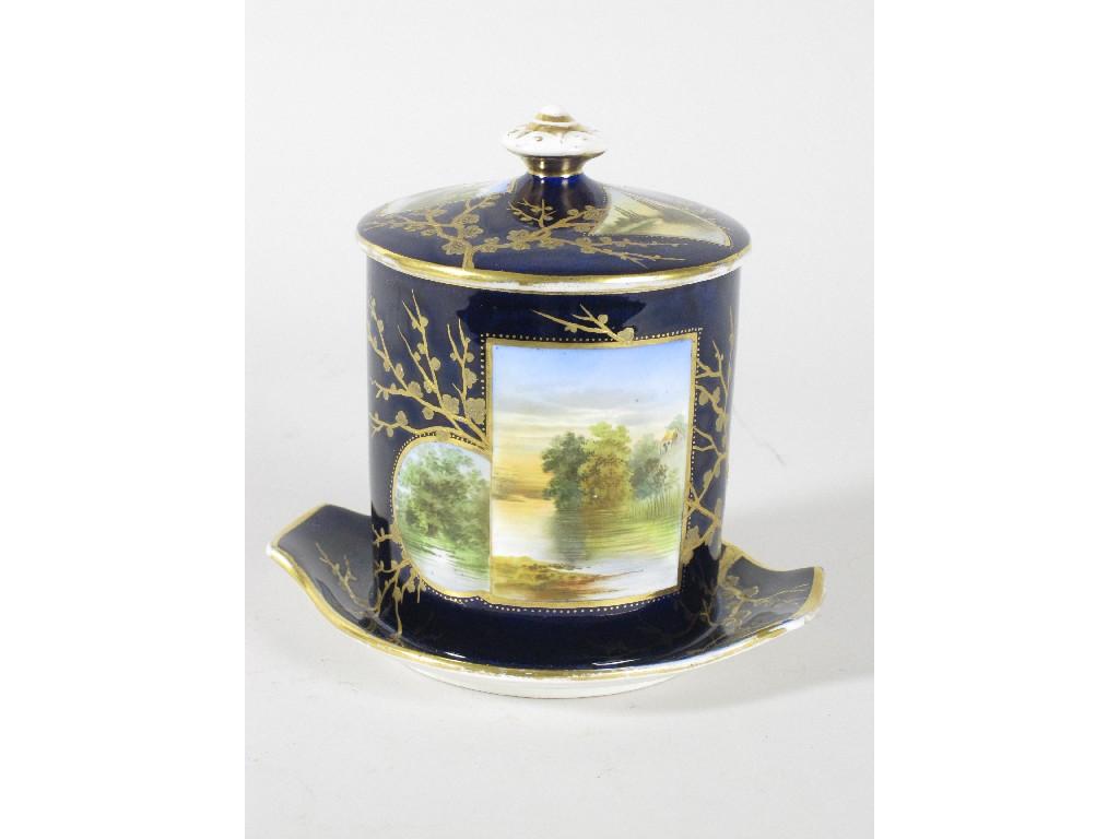 Appraisal: A th Century Coalport lidded Jar painted river landscape reserves