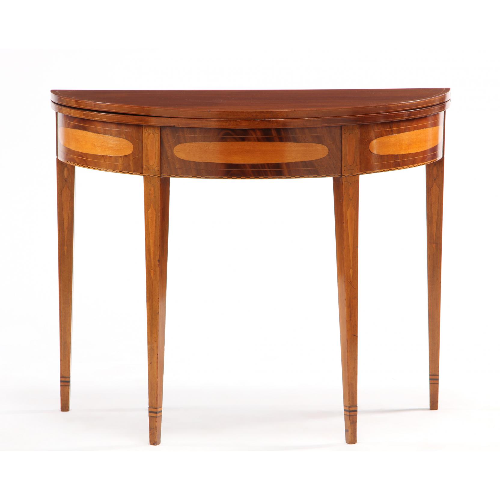 Appraisal: New England Federal Inlaid Card Table circa mahogany mahogany veneers