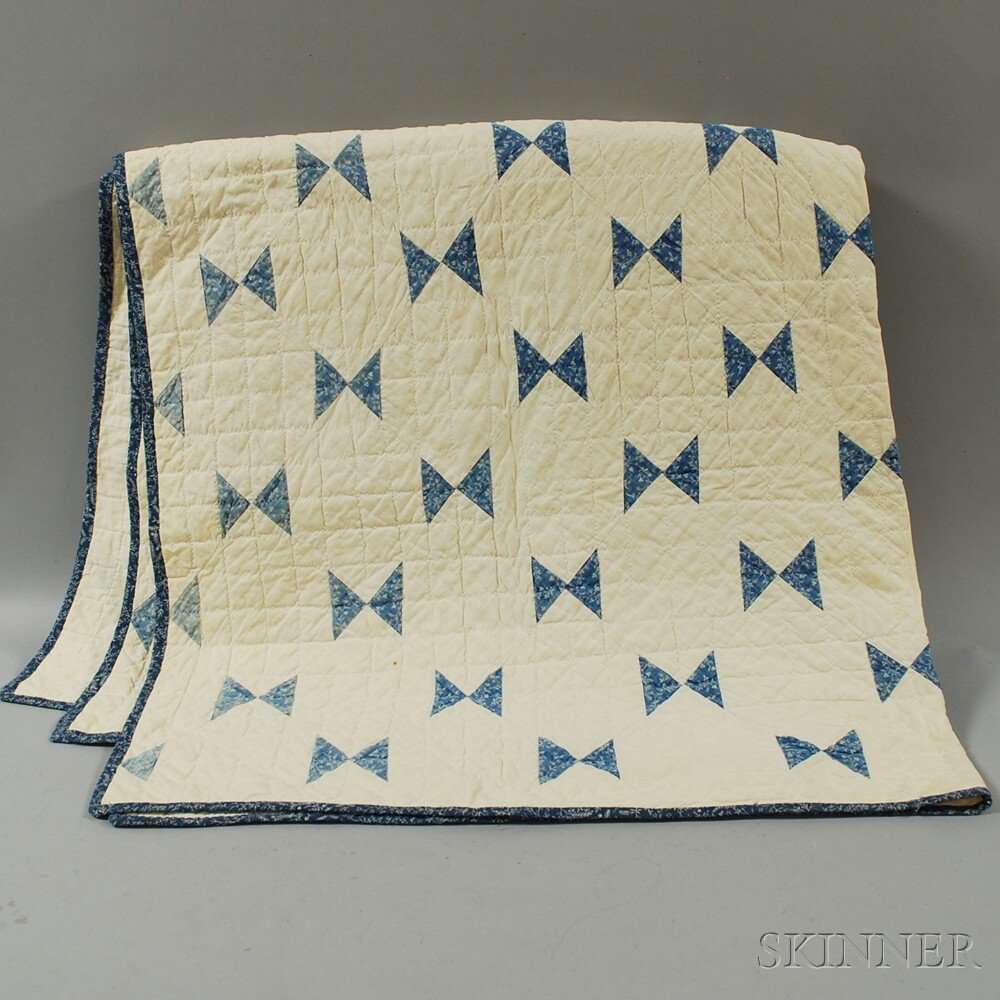 Appraisal: White and Blue Pieced Cotton Bow Tie-pattern Quilt Chelmsford Massachusetts