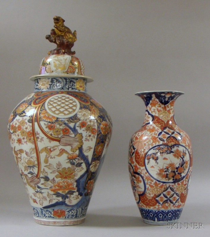 Appraisal: Two Large Imari Porcelain Vases one with ornate foo dog