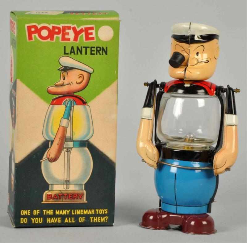 Appraisal: Tin Litho Linemar Popeye Battery-Operated Lantern Working Original pipe Very