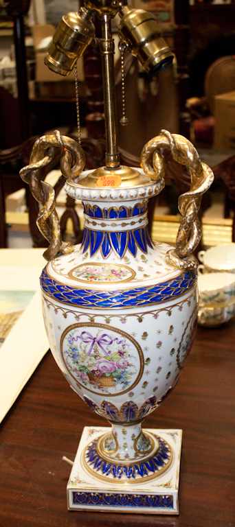 Appraisal: Sevres style porcelain urn mounted as a lamp Estimate -