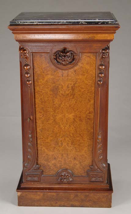 Appraisal: MARBLE TOP BURL WALNUT MUSIC CABINET Removable molded edge black