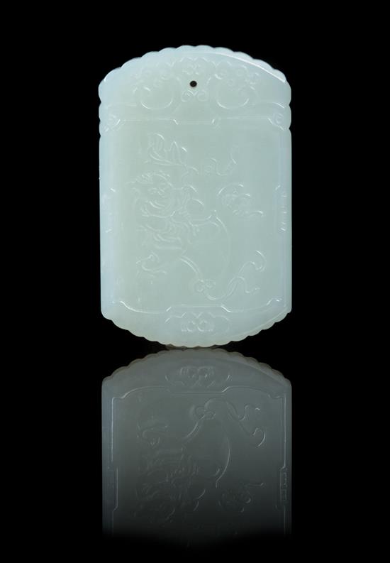 Appraisal: Sale Lot A Carved Pale Celadon Jade Plaque of shaped