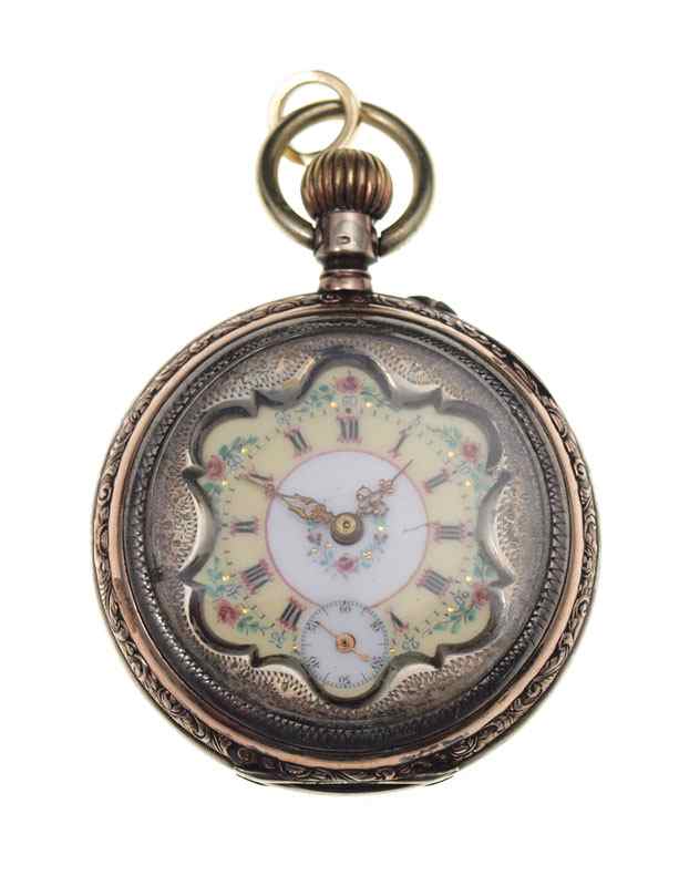 Appraisal: REMONTOIR CYLINDRE RUBIS POCKETWATCH Continental silver two tone pocket watch