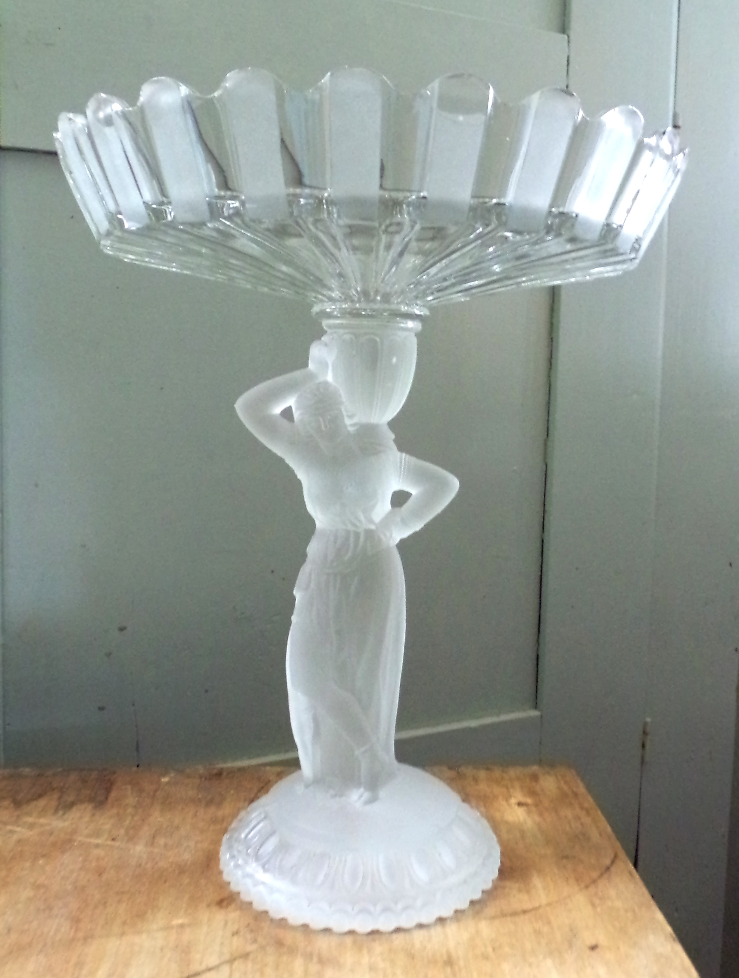 Appraisal: Molded glass compote with frosted glass figural stem ca 's