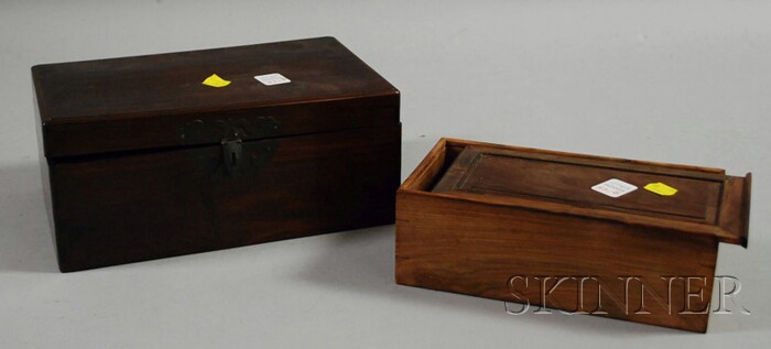 Appraisal: Two Wood Boxes China rectangular one rosewood one elmwood x