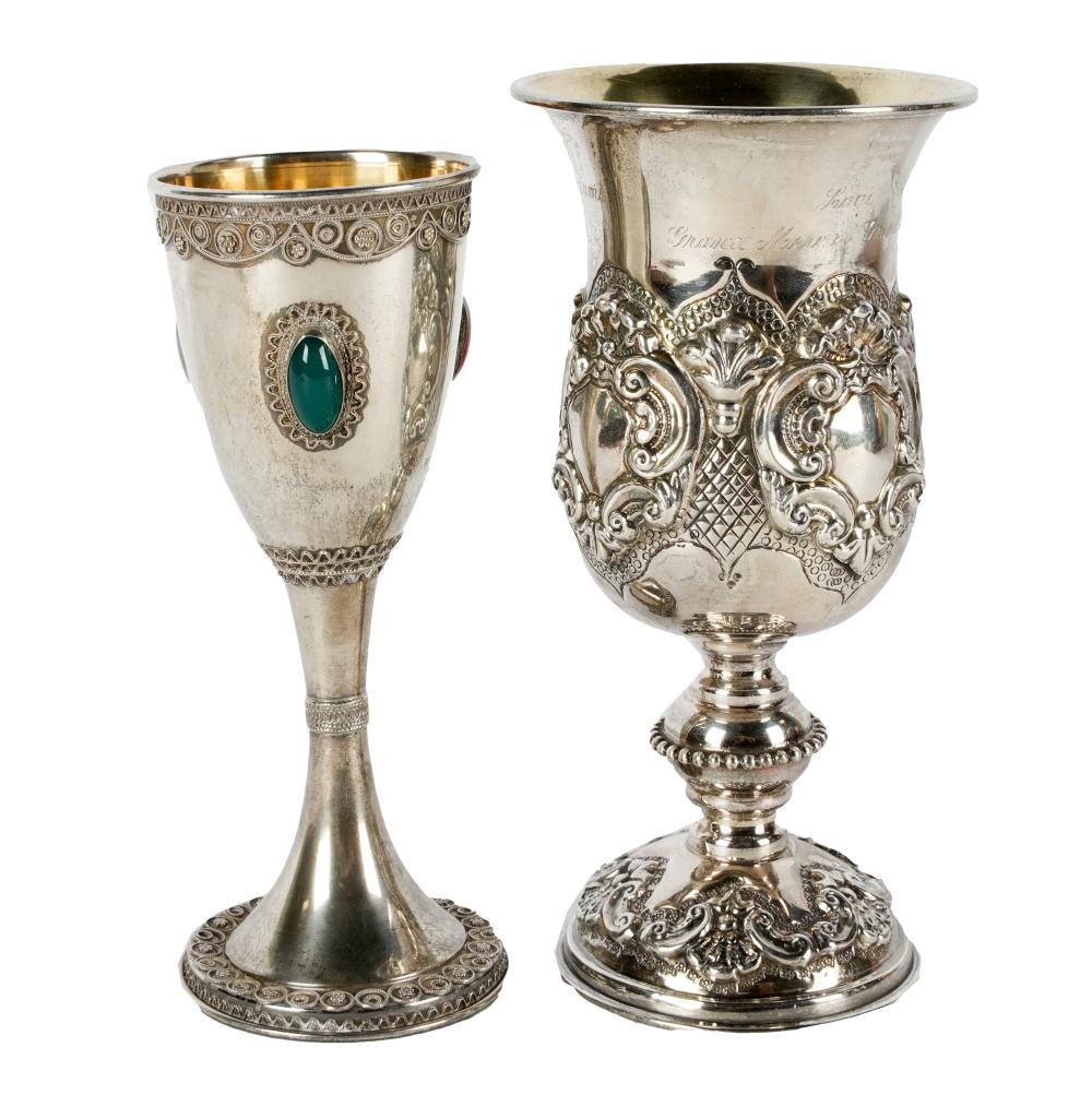 Appraisal: TWO ASSORTED STERLING CHALICESthe first unmarked tests for decorated in