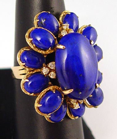 Appraisal: K CABOCHON LAPIS LAZULI AND DIAMOND RING K yellow gold