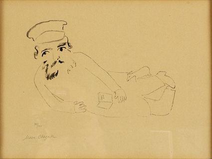 Appraisal: MARC CHAGALL - MAN IN REPOSE Etching on paper x