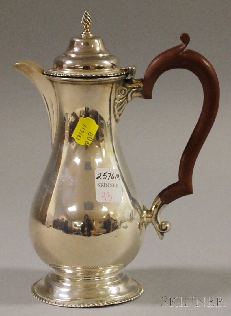 Appraisal: George III-style Sterling Coffeepot Birmingham makers' mark SB S Ld