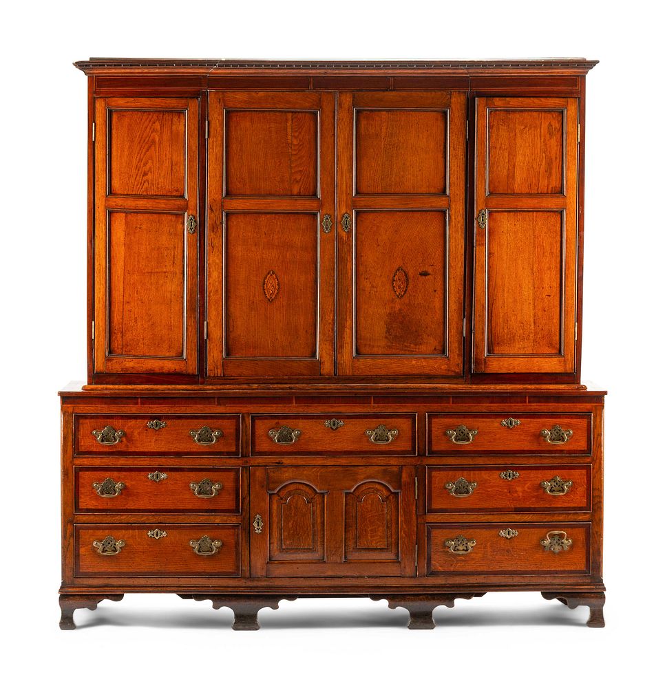 Appraisal: A George III Oak Two-Part Cabinet A George III Oak