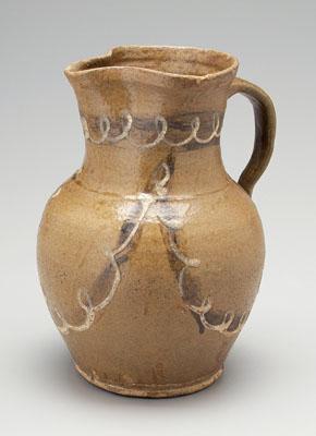 Appraisal: Slip-decorated Edgefield pitcher light brown alkaline glaze stoneware white loop