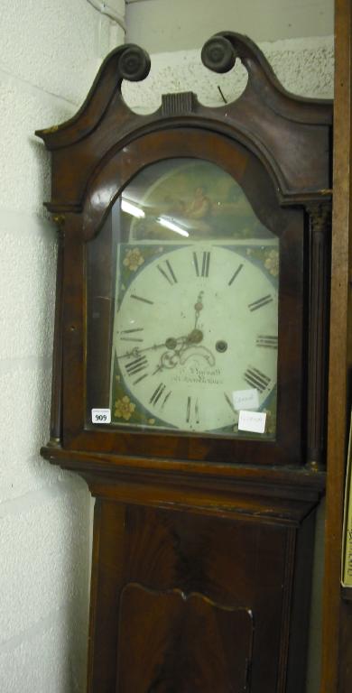 Appraisal: Mahogany thirty hour longcase clock the painted arched dial signed