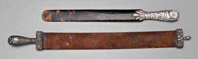 Appraisal: Silver strop page turner leather strop with sterling floral repousse